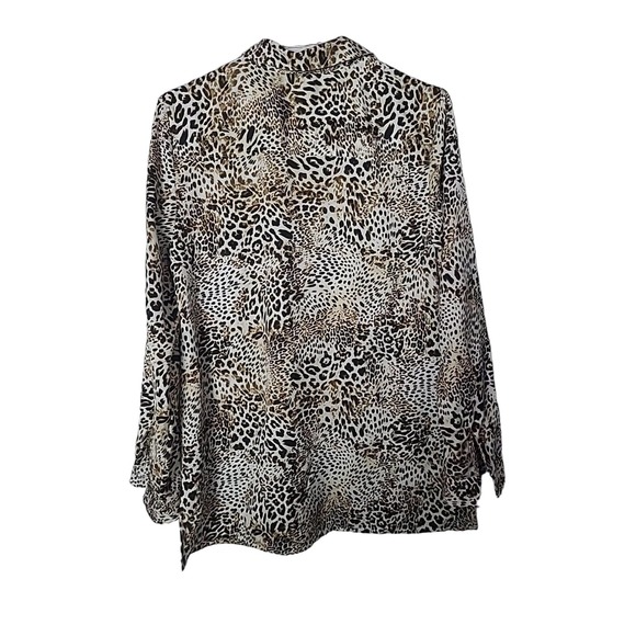 Chico's Tan Black Leopard Print Casual Career Button Down Shirt Womans Size 0 - Picture 2 of 5